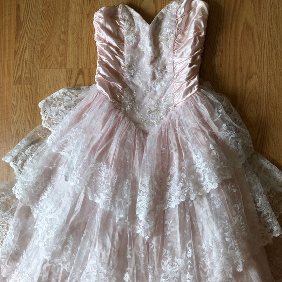 Vintage 1980's prom dress flared ruffled blush - Picture 3 of 7
